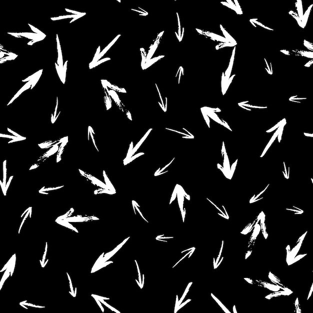 Patrón sin fisuras con flechas. Trazos de pincel aleatorios en blanco y negro. Elemento de diseño gráfico geométrico. Scrapbooking, portada de libro, papel pintado, afiche, volante. Fondo de formas dibujadas a mano. ilustración vectorial