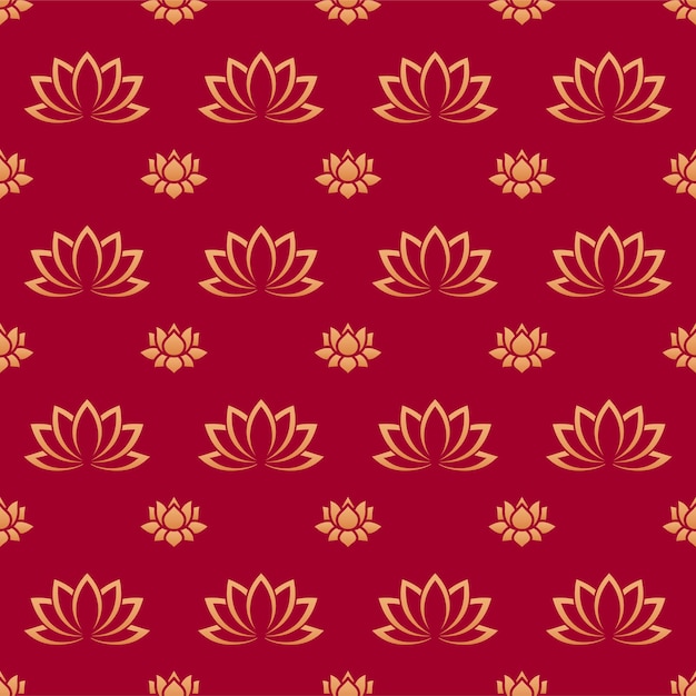 Patrón sin fisuras de la flor de loto chino. Ornamento de vector floral oriental con flores decorativas de oro
