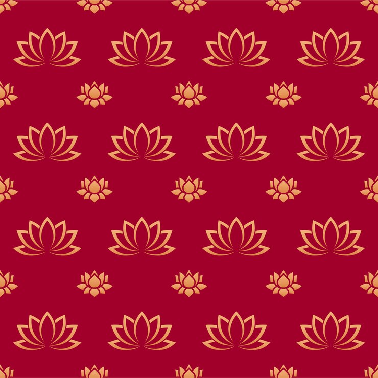 Patrón sin fisuras de la flor de loto chino. Ornamento de vector floral oriental con flores decorativas de oro