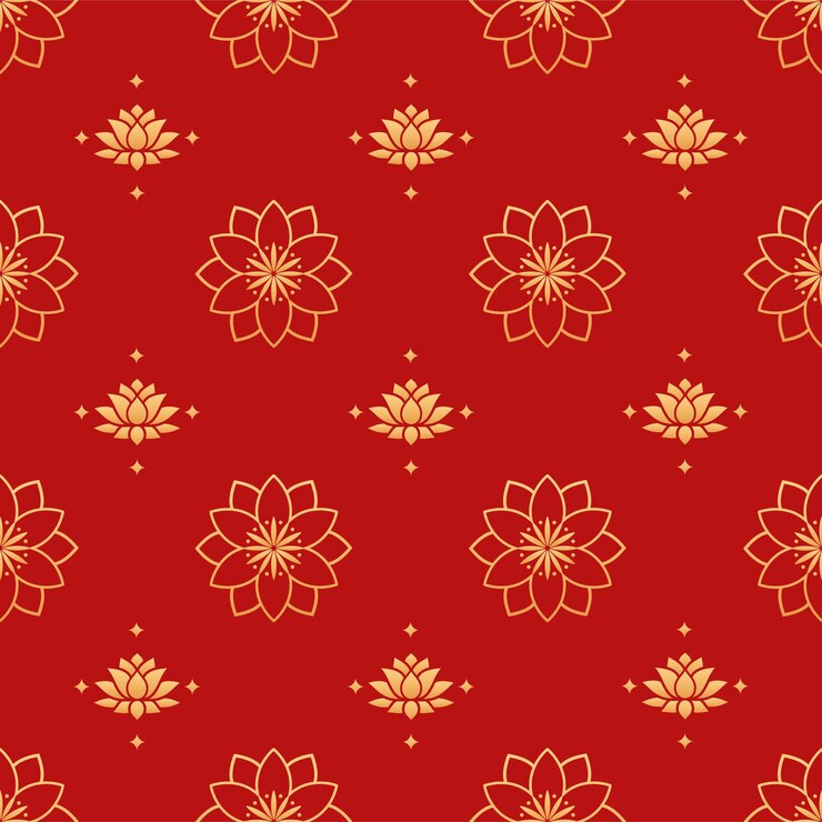 Patrón sin fisuras de la flor de loto chino. Ornamento de vector floral oriental con flores decorativas de oro