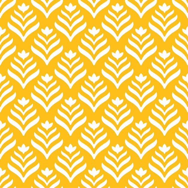 Patrón sin fisuras con flores abstractas blancas y fondo amarillo