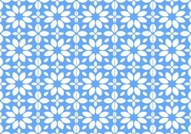 Patrón sin fisuras con flores blancas sobre un fondo azul.