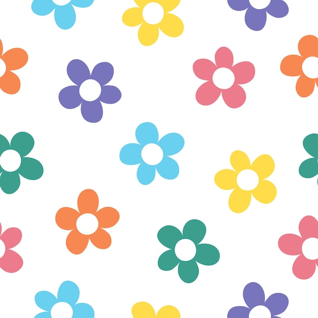 Patrón sin fisuras con flores de colores y fondo blanco.