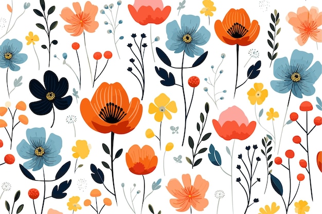 Patrón sin fisuras con flores de colores sobre fondo blanco Ilustración vectorial