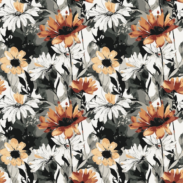 Un patrón sin fisuras con flores sobre un fondo blanco.