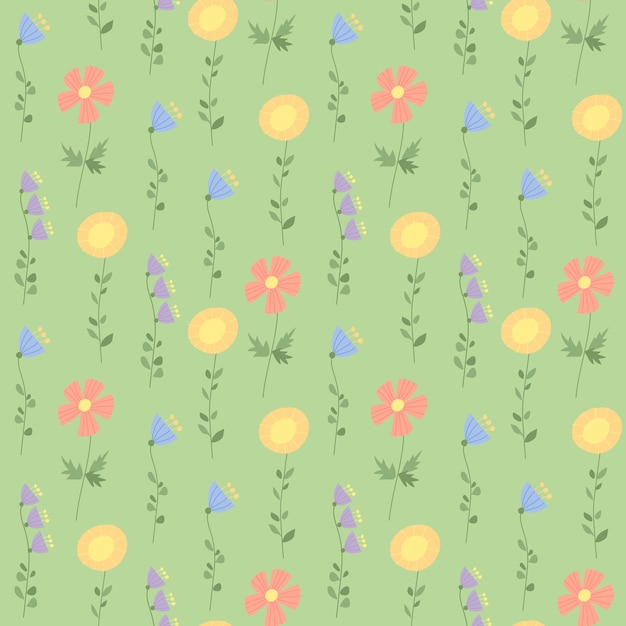 Un patrón sin fisuras con flores sobre un fondo verde