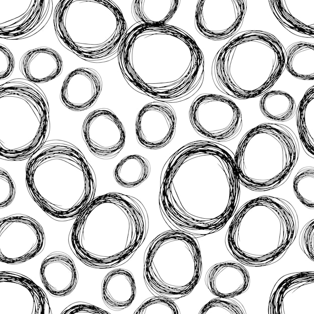 Patrón sin fisuras con forma de elipse de garabato de lápiz dibujado a mano de dibujo negro sobre fondo blanco. Textura grunge abstracta. Ilustración vectorial