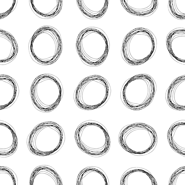 Patrón sin fisuras con forma de elipse de garabato de lápiz dibujado a mano de dibujo negro sobre fondo blanco. Textura grunge abstracta. Ilustración vectorial