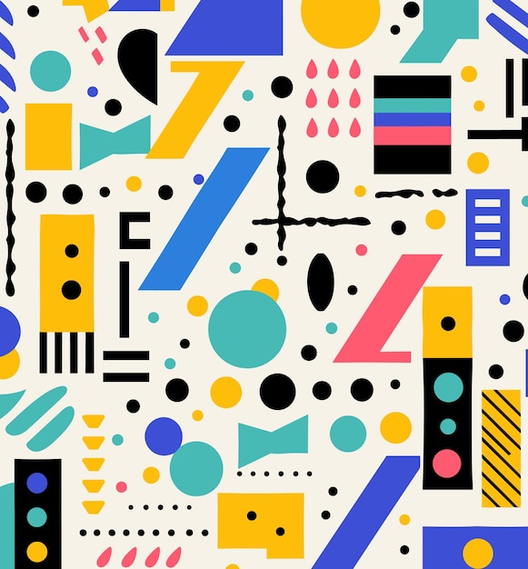 Patrón sin fisuras con formas y colores modernos y geométricos Diseño de Memphis Arte precisionista