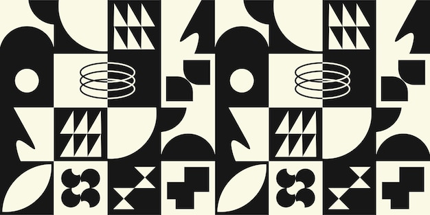 Patrón sin fisuras con formas geométricas en colores blanco y negro