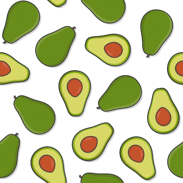 Patrón sin fisuras de fruta de aguacate sobre un fondo blanco Ilustración de tema de aguacate fresco