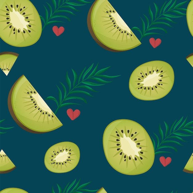 Patrón sin fisuras de la fruta de kiwi Kiwi en estilo de dibujos animados telón de fondo repetido Fruta entera y mitad cortada Plantilla de alimentos para papel tapiz de papel de regalo textil de fondo