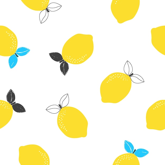 Patrón sin fisuras con fruta de limón sobre un fondo blanco ilustración vectorial