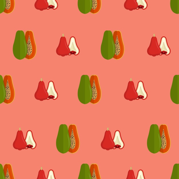 Patrón sin fisuras de frutas asiáticas - manzana de agua y papaya