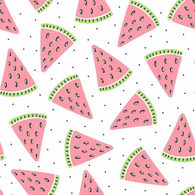 Patrón sin fisuras con frutas de colores para el diseño textil. Fondo de verano en colores brillantes. Ilustración de vector de moda dibujado a mano.