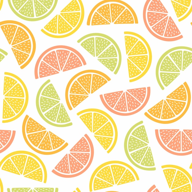 Patrón sin fisuras con frutas de colores para el diseño textil. fondo de verano en colores brillantes. ilustración de vector de moda dibujado a mano.