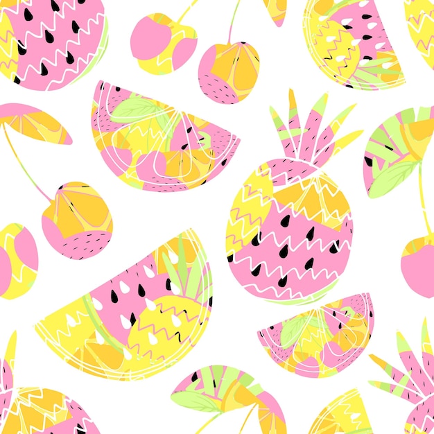 Patrón sin fisuras con frutas Lindo fondo de verano Ilustración vectorial
