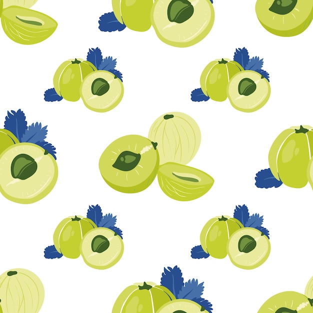 Patrón sin fisuras de frutas tropicales Amla en estilo handdrawn Fondo de vector de comida vegetariana