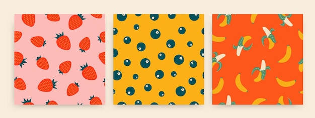 Patrón sin fisuras de frutas de verano tropical Fresas arándanos y plátanos ilustración vectorial