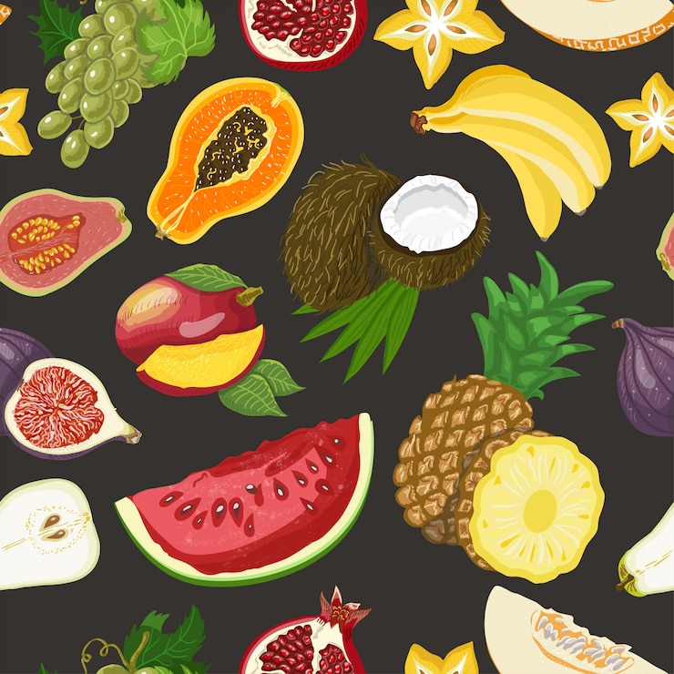 Vector patrón sin fisuras con frutos sanos