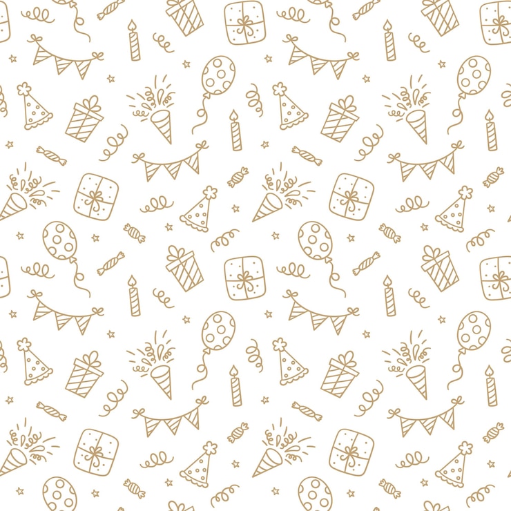 Vector patrón sin fisuras con garabatos de feliz cumpleaños. boceto de decoración de fiesta, caja de regalo y globos. niños dibujando. ilustración de vector dibujado a mano sobre fondo blanco.