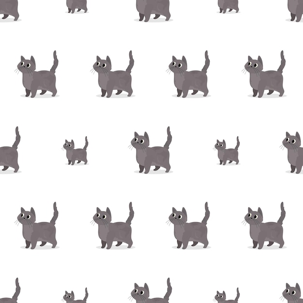 Patrón sin fisuras con un gato gris. Adecuado para fondos, postales y papel de regalo. Vector.