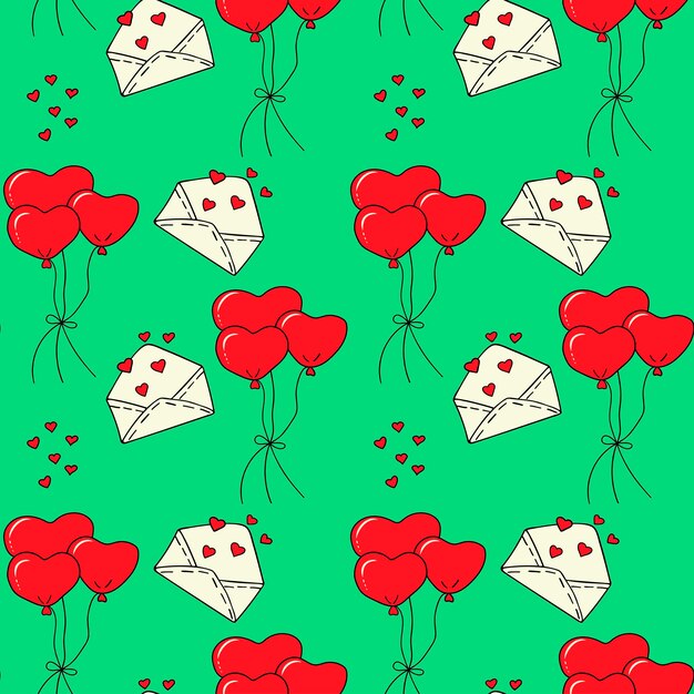 Patrón sin fisuras con globos, sobres con corazones.