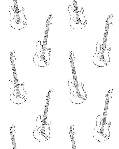 Patrón sin fisuras de guitarra electrónica dibujada a mano