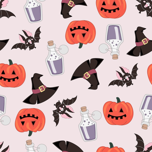 Patrón sin fisuras de Halloween CALABAZA Y BAT