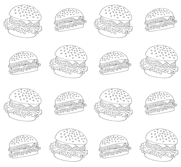 Patrón sin fisuras de hamburguesas dibujadas a mano