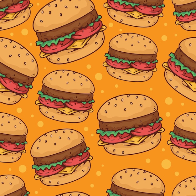 Vector patrón sin fisuras con hamburguesas de dibujos animados