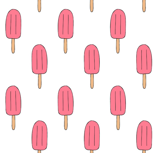 Patrón sin fisuras de helado de fruta rosa dibujado a mano