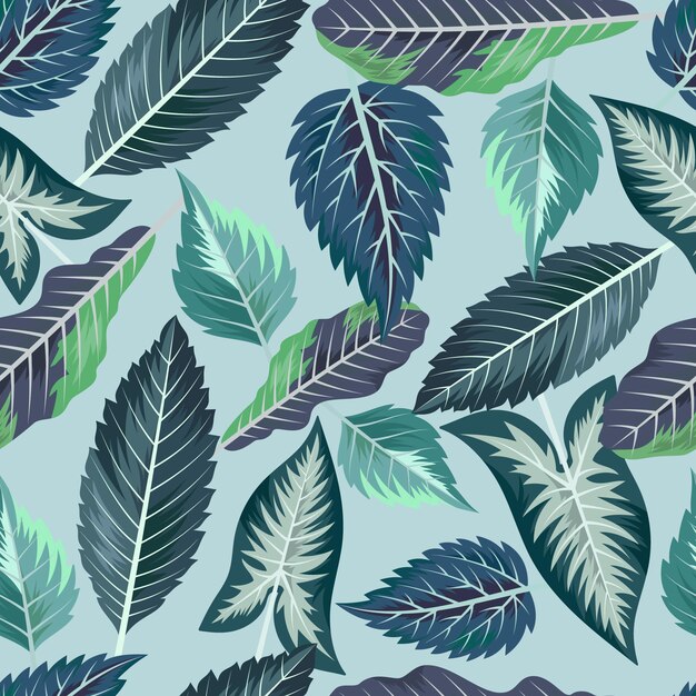 Patrón sin fisuras con hermosas hojas tropicales exóticas