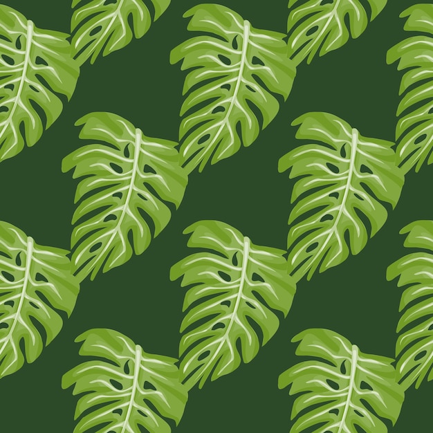 Patrón sin fisuras de la hoja de Monstera con estampado tropical dibujado a mano. Fondo de naturaleza moderna. Ilustración de vector de textil de temporada.