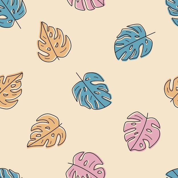 Vector patrón sin fisuras de hojas de monstera. papel tapiz de fondo de una planta tropical en un estilo plano.