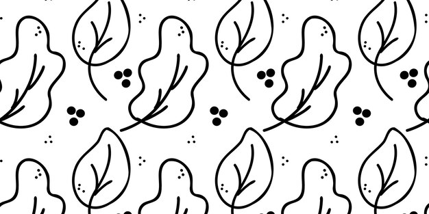 Patrón sin fisuras con hojas negras sobre un fondo blanco Doodle ilustración vectorial