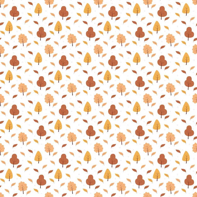 Patrón sin fisuras con hojas de otoño y árboles color ilustración vectorial plana