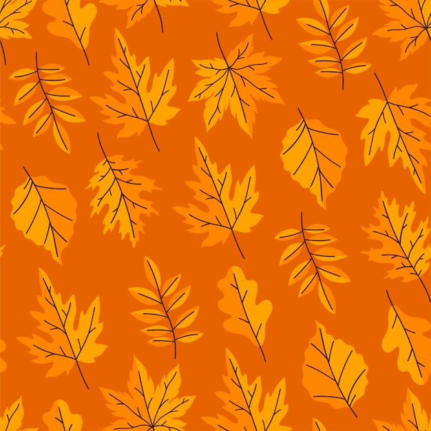 Patrón sin fisuras con hojas de otoño en colores dorados Imagen vectorial