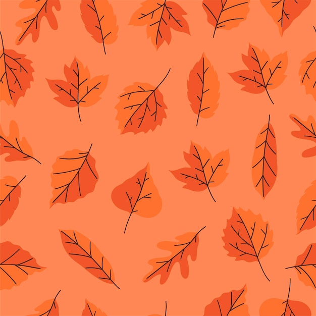 Patrón sin fisuras con hojas de otoño en colores naranja Imagen vectorial
