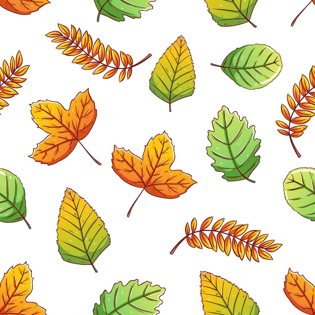 patrón sin fisuras de hojas de otoño con estilo colorido doodle