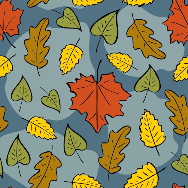 Patrón sin fisuras de hojas de otoño. Otoño patrón brillante, follaje de doodle dibujado a mano