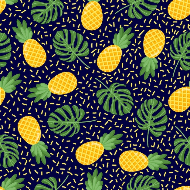 Patrón sin fisuras con hojas de palmeras tropicales y plátanos. Ilustración vectorial.