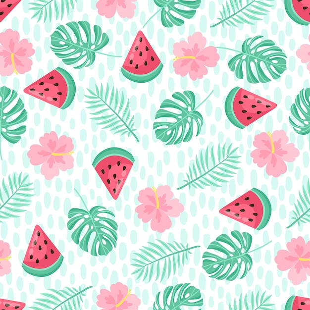 Patrón sin fisuras con hojas de palmeras tropicales y plátanos. Ilustración vectorial.