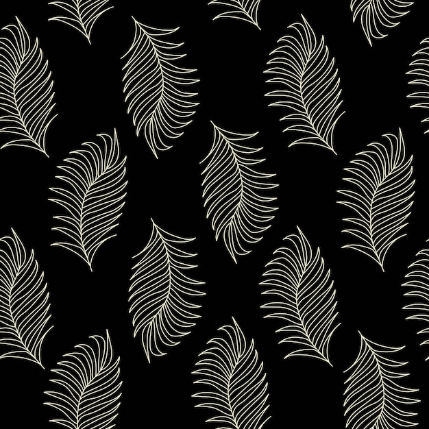 Patrón sin fisuras con hojas de palmeras tropicales sobre fondo negro
