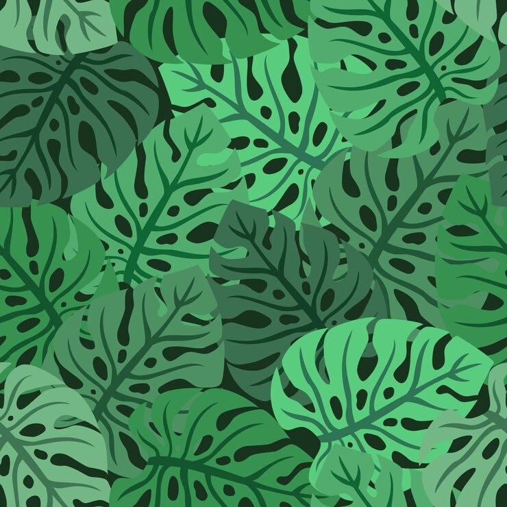 Vector patrón sin fisuras con hojas tropicales en colores verdes