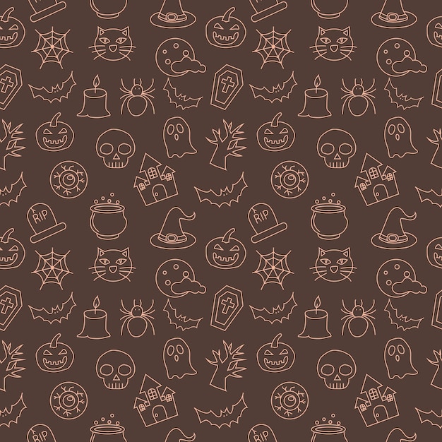 Patrón sin fisuras con iconos de Halloween. Conjunto de vectores