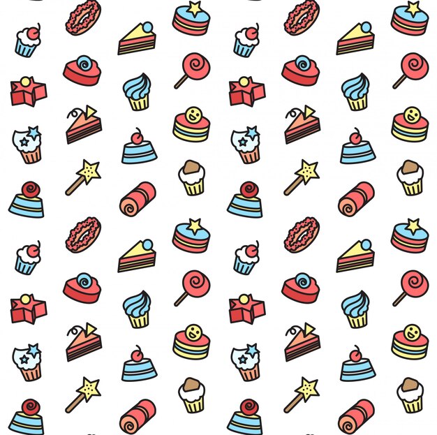 Patrón sin fisuras de los iconos de panadería y pastel. Dulces, dulce conjunto.