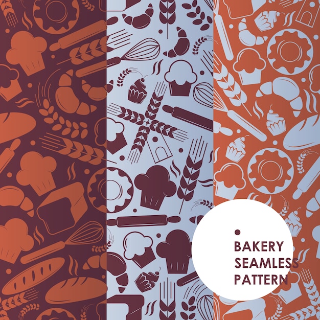 Patrón sin fisuras de los iconos de panadería, símbolos Bakehouse, pan fresco y pasteles sabrosos,