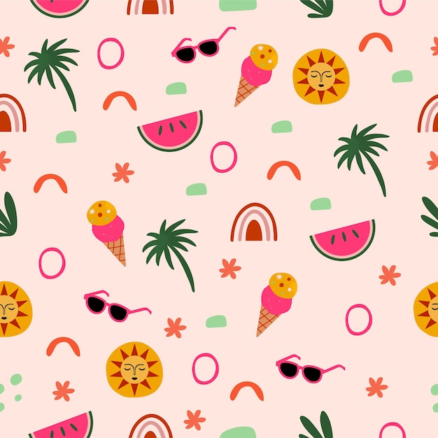 Patrón sin fisuras con iconos de verano en Vector