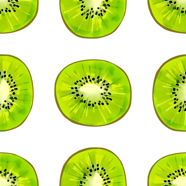 Patrón sin fisuras con iIllustration un kiwi sobre un fondo blanco.